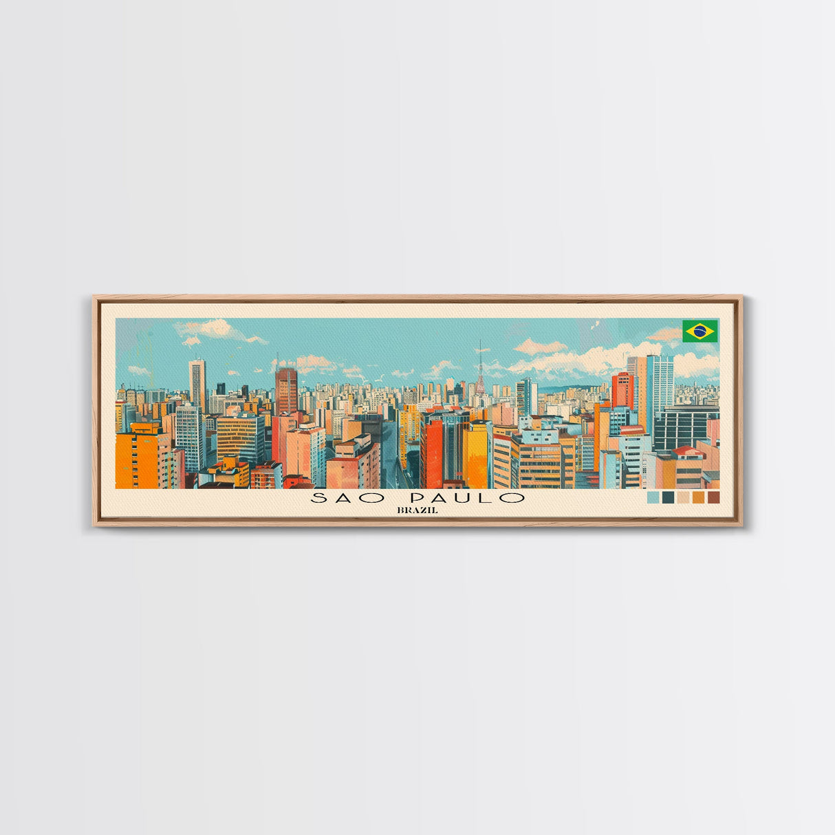 Sao Paulo, Brazil Panoramic Canvas Print, Sao Paulo, Brazil Painting, Brazil Art, Sao Paulo Travel Poster, Travel Art, Vacation Gift