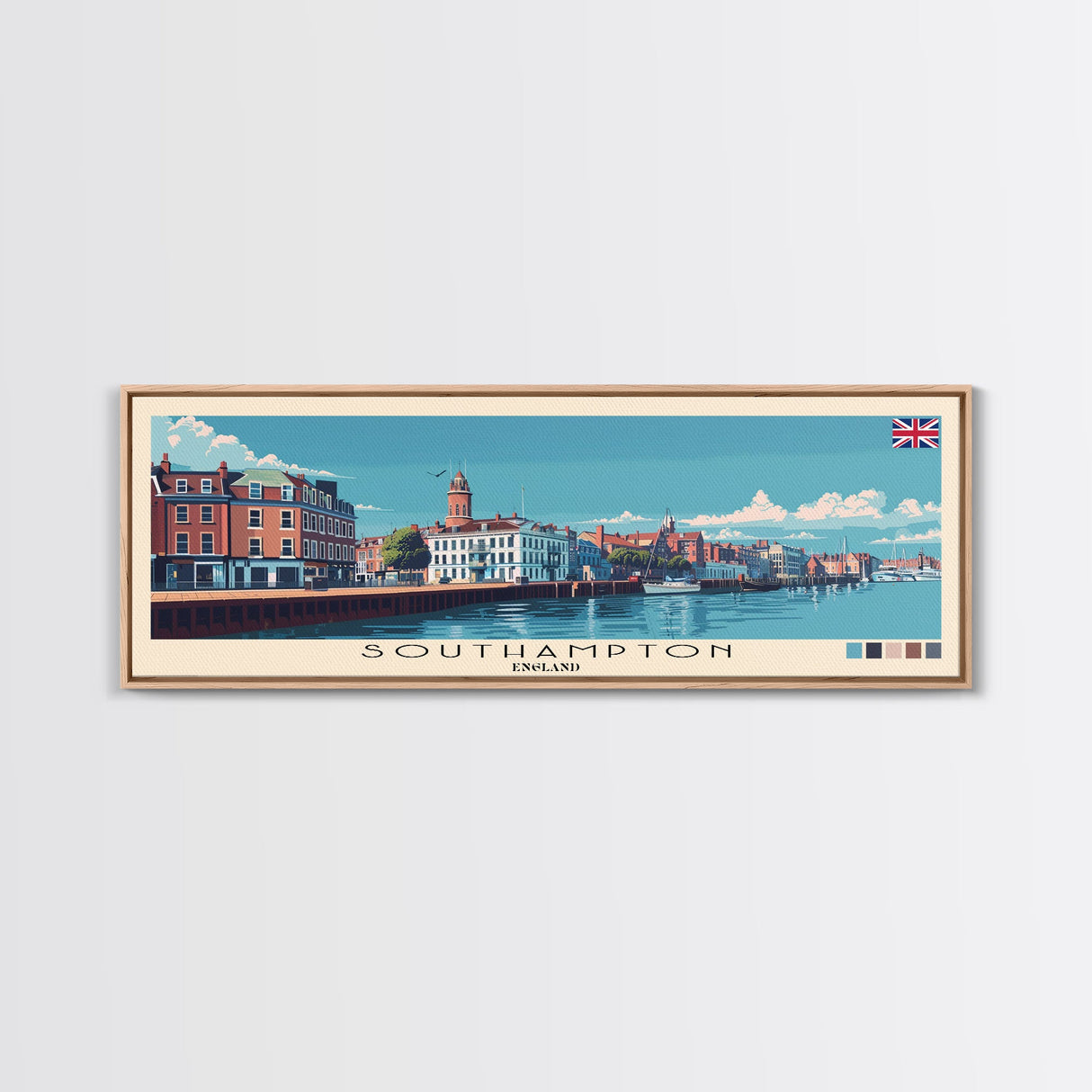 Southampton, England Panoramic Canvas Print, Southampton, England Painting, England Art, Southampton Travel Poster, Travel Art, Housewarming Gift