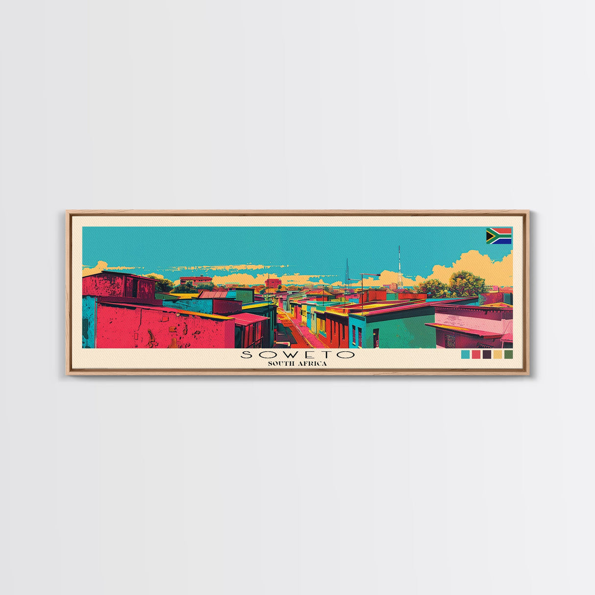 Soweto, South Africa Panoramic Canvas Print, Soweto, South Africa Painting, South Africa Art, Soweto Travel Poster, Travel Art, Vacation Gift