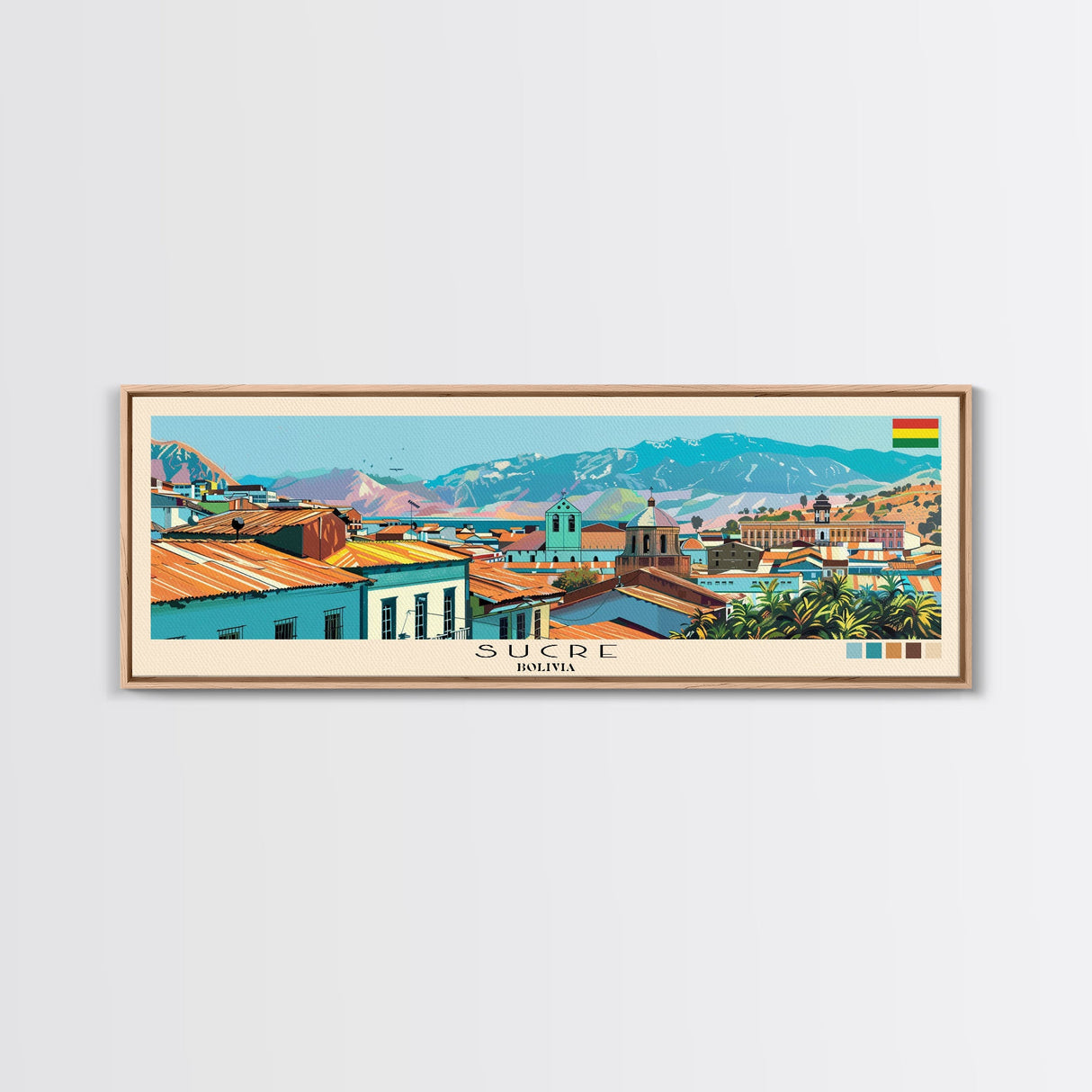 Sucre, Bolivia Panoramic Canvas Print, Sucre, Bolivia Painting, Bolivia Art, Sucre Travel Poster, Travel Art, Guest Room Painting