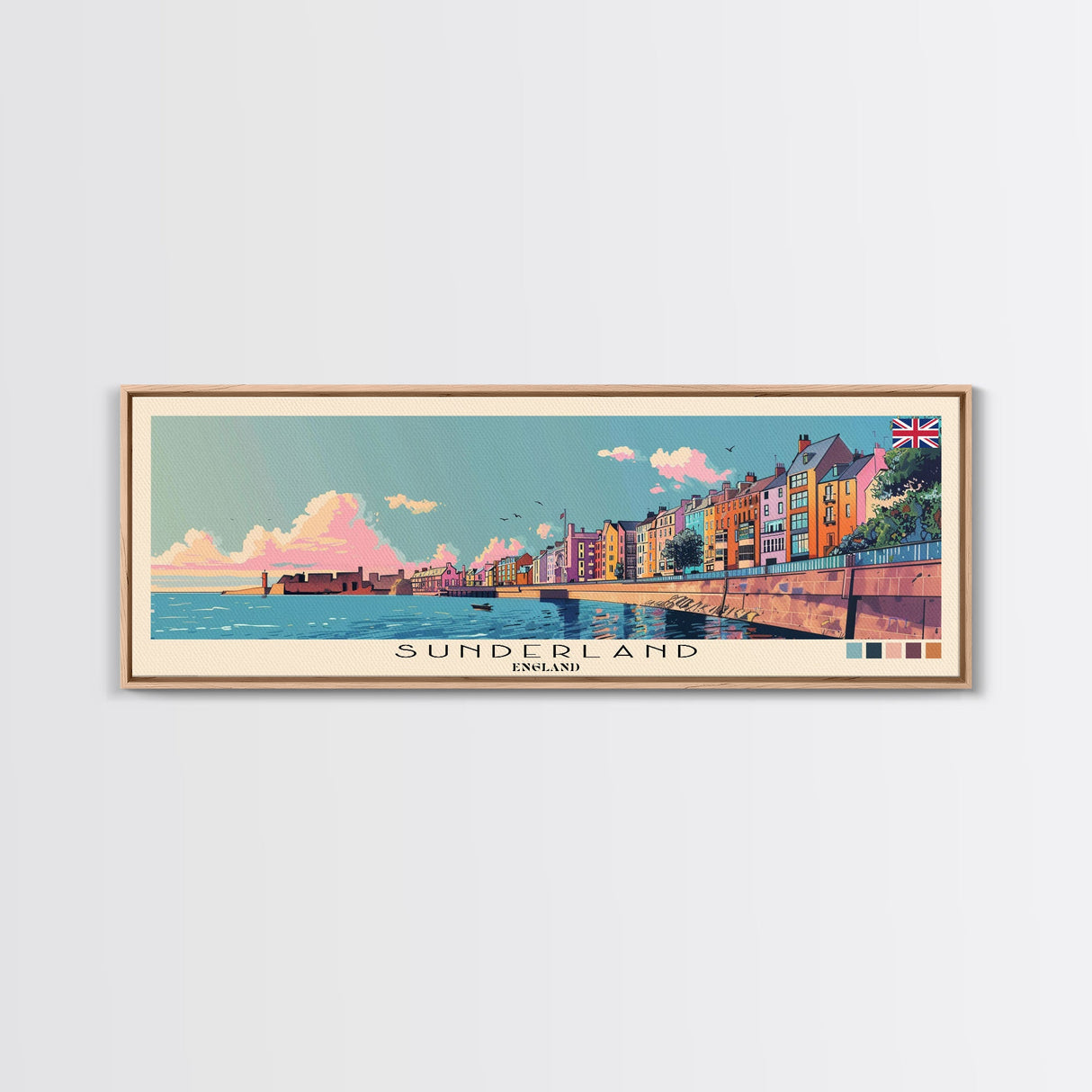 Sunderland, England Panoramic Canvas Print, Sunderland, England Painting, England Art, Sunderland Travel Poster, Travel Art, Housewarming Gift