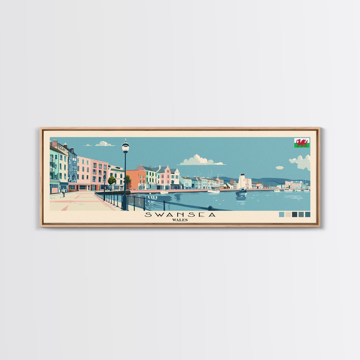 Swansea, Wales Panoramic Canvas Print, Swansea, Wales Painting, Wales Art, Swansea Travel Poster, Travel Art, Housewarming Gift