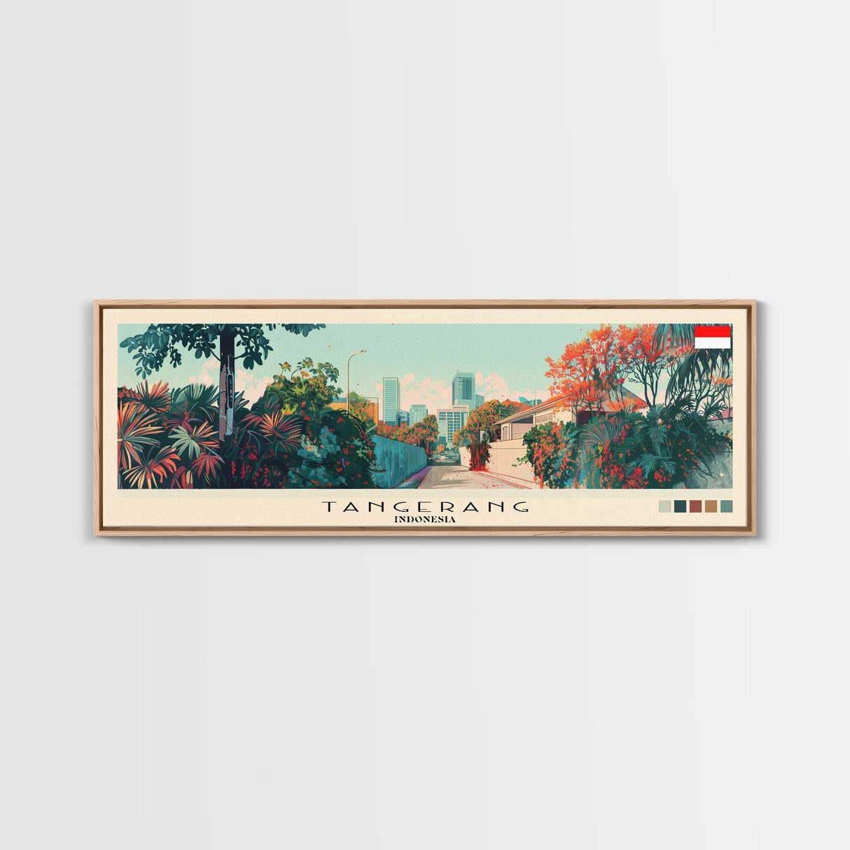 Tangerang, Indonesia Panoramic Canvas Print, Tangerang, Indonesia Painting, Indonesia Art, Tangerang Travel Poster, Travel Art, Guest Room Painting