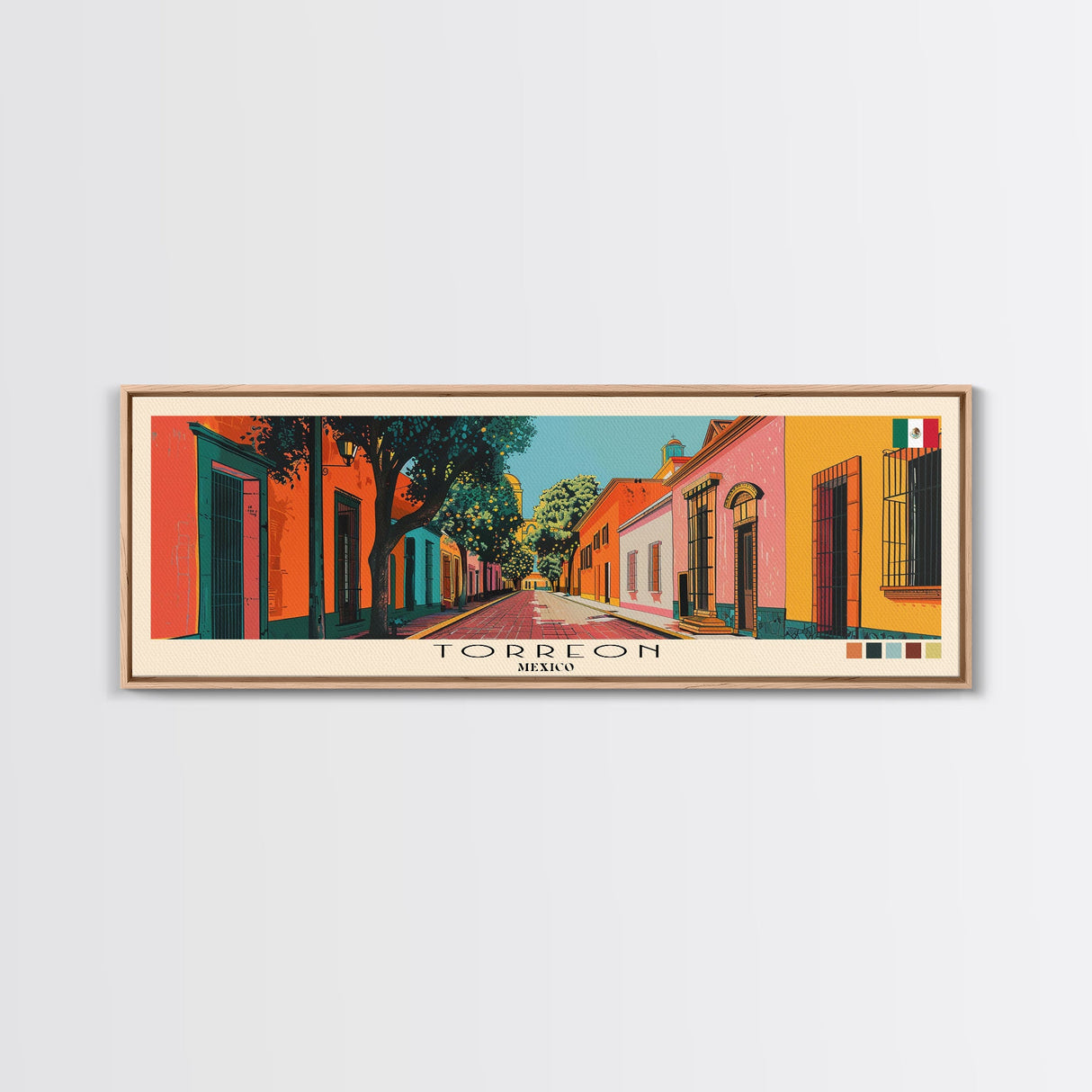 Torreon, Mexico Panoramic Canvas Print, Torreon, Mexico Painting, Mexico Art, Torreon Travel Poster, Travel Art, Housewarming Gift