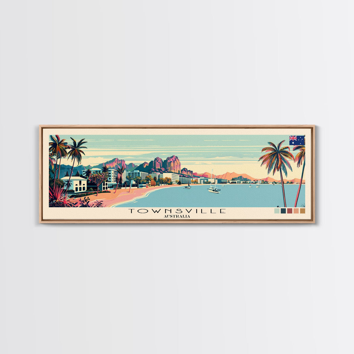 Townsville, Australia Panoramic Canvas Print, Townsville, Australia Painting, Australia Art, Townsville Travel Poster, Travel Art, Guest Room Painting