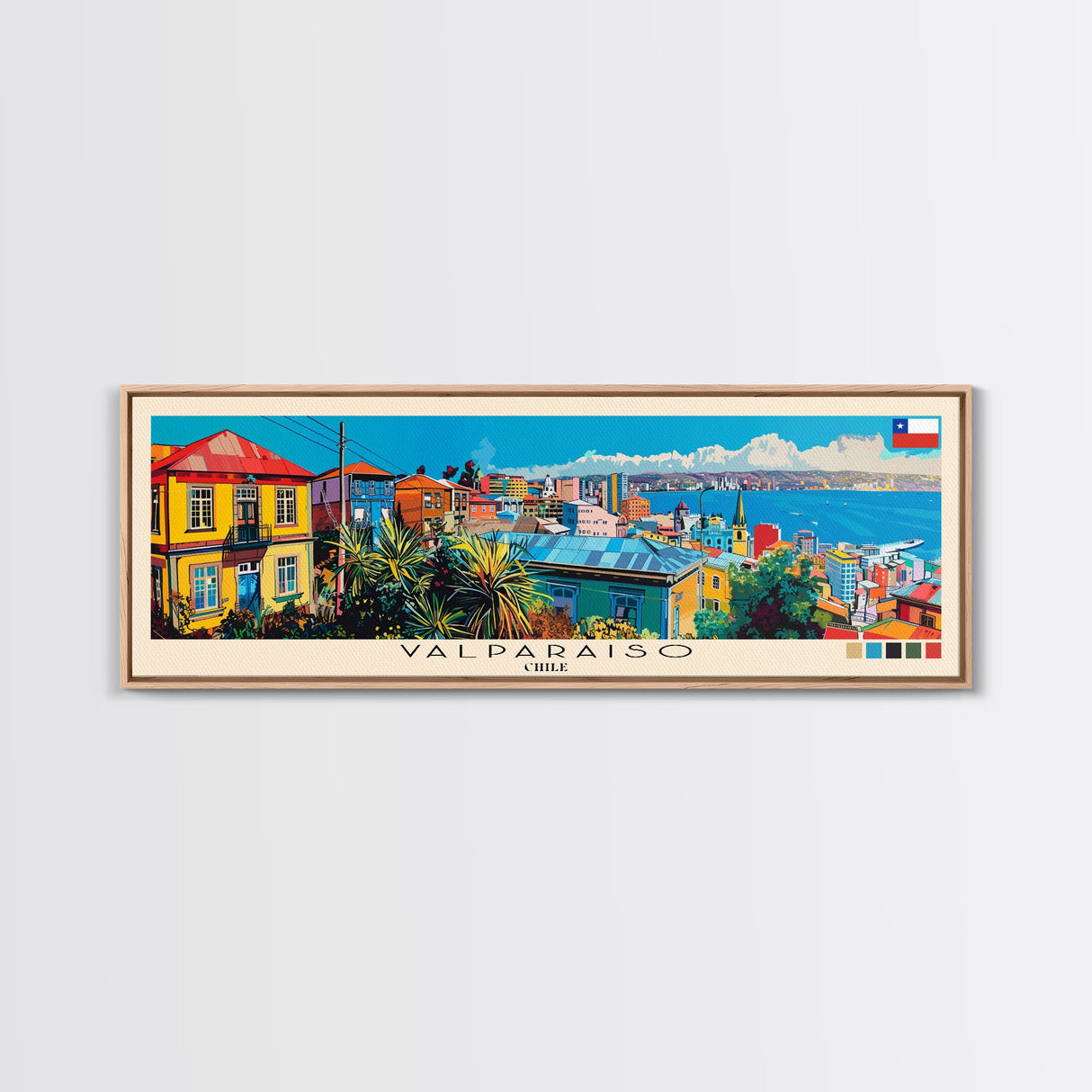 Valparaiso, Chile Panoramic Canvas Print, Valparaiso, Chile Painting, Chile Art, Valparaiso Travel Poster, Travel Art, Living Room Painting