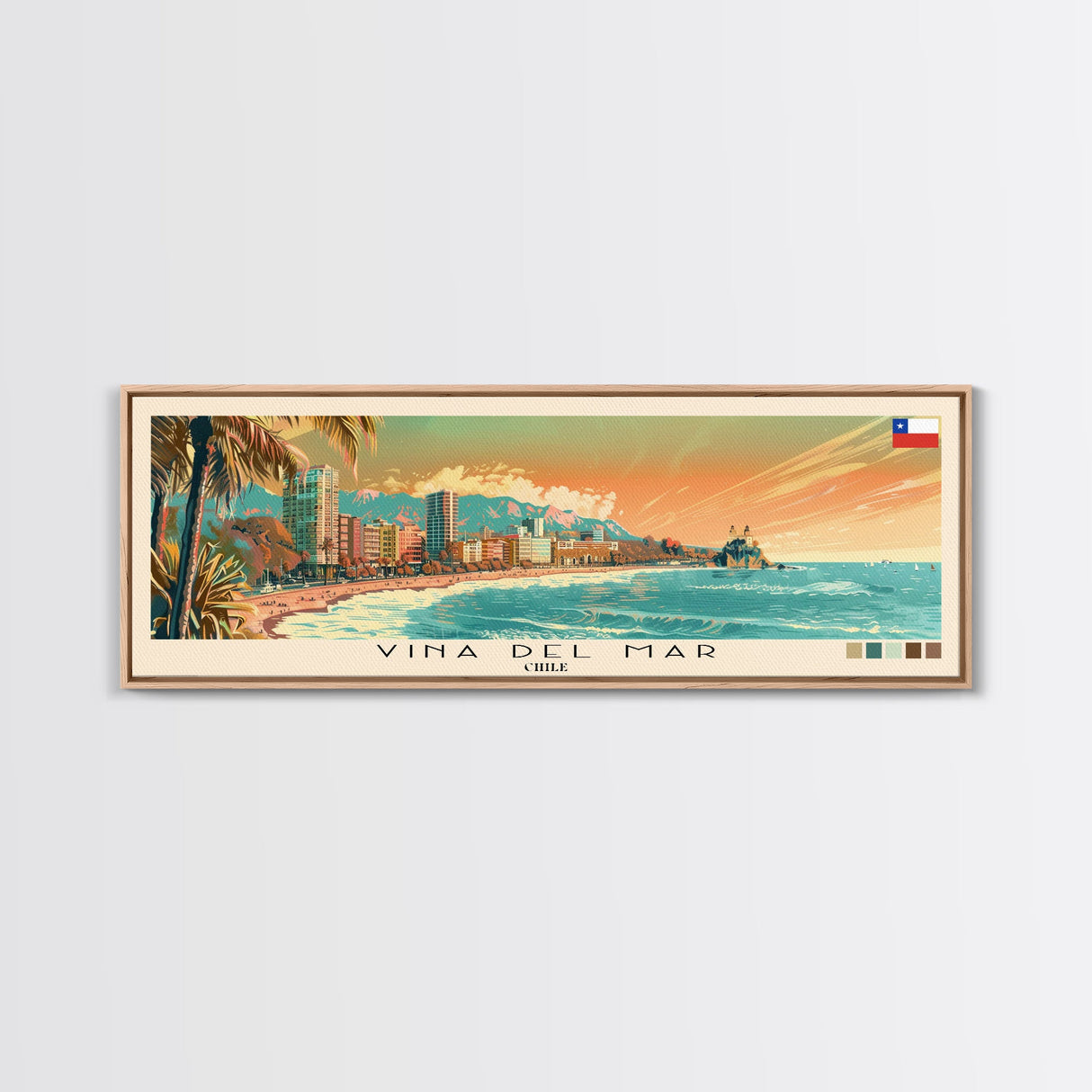 Vina del Mar, Chile Panoramic Canvas Print, Vina del Mar, Chile Painting, Chile Art, Vina del Mar Travel Poster, Travel Art, Living Room Painting