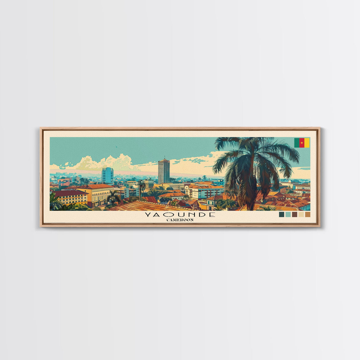 Yaounde, Cameroon Panoramic Canvas Print, Yaounde, Cameroon Painting, Cameroon Art, Yaounde Travel Poster, Travel Art, Guest Room Painting