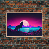 Wolf Silhouette Full Moon Purple Sky Ocean Sea Landscape Wall Art Print, Fine Art Print, Wall Decor, Wall Poster