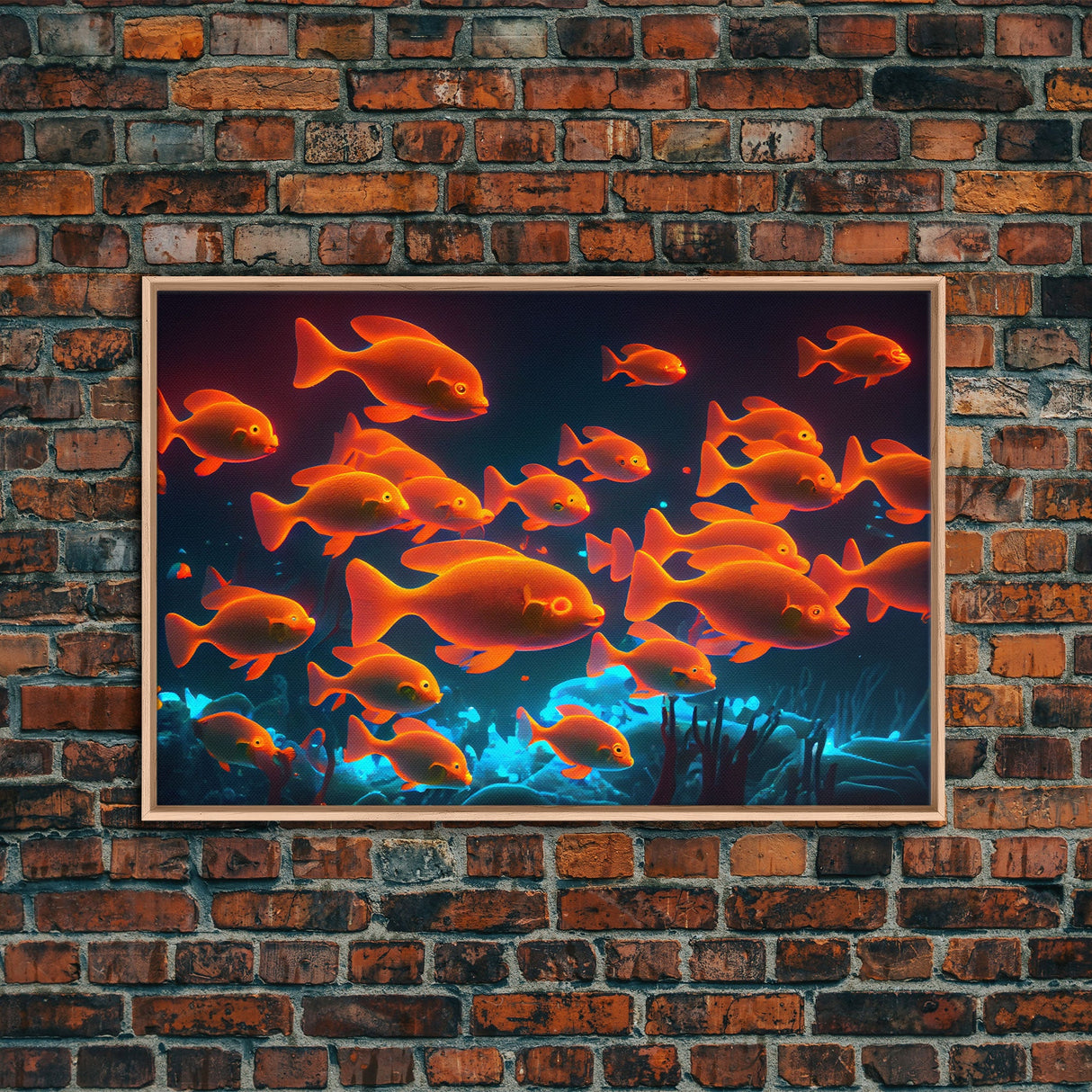 Gold fish art, Aquarium canvas print, framed ocean wall art, school of koi