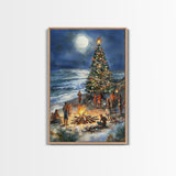 Christmas At The Beach, Framed Canvas Print, Christmas Decor, Christmas Art, Christmas Art Prints, Tropical Christmas, Beach House Art