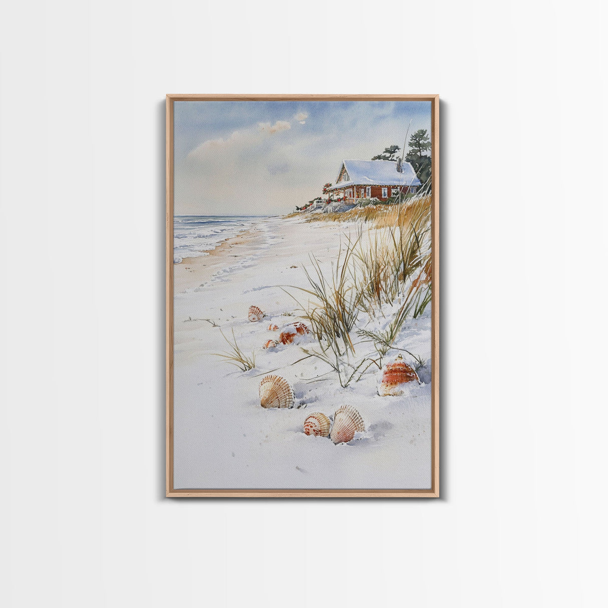 Christmas On A Snow Capped Beach, Wood Framed Wall Art, Rustic Christmas Decor, Tropical / nautical Christmas Art