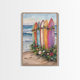 Surf Board Christmas, Framed Canvas Print, Beautiful Trendy Christmas Wall Art With Wood Frame, 2024 Xmas Decor, Christmas 2024