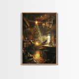 Rustic Western Tavern Christmas Tree Scene Framed Canvas Print Holiday Wall Art Christmas Decor Western Christmas Gift Rustic Holiday Art