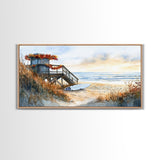 Christmas vacation decor Framed Canvas Print coastal beach cabin snowy winter landscape holiday decor gallery wall Christmas wall print