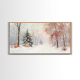 Winter In The Forest, Snowy Landscape Painting, Winter Art, Framed Canvas Print, nostalgic fall festival art for cozy seasonal home decor