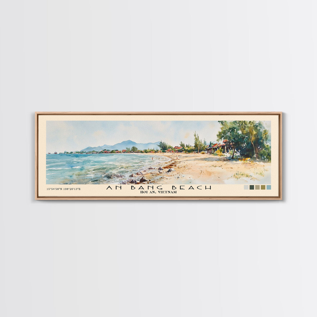 An Bang Beach, Hoi An, Vietnam Watercolor Beach Print, Vacation Gift, Hoi An, Vietnam Wall Art, Framed Canvas Print, Framed Beach Painting