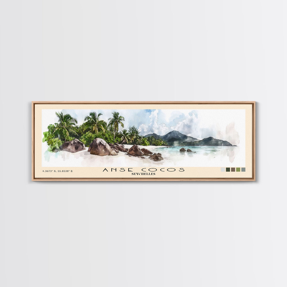 Anse Cocos, Seychelles Watercolor Beach Print, Vacation Gift, Seychelles Wall Art, Beach Painting, Beach Decor, Beach Painting