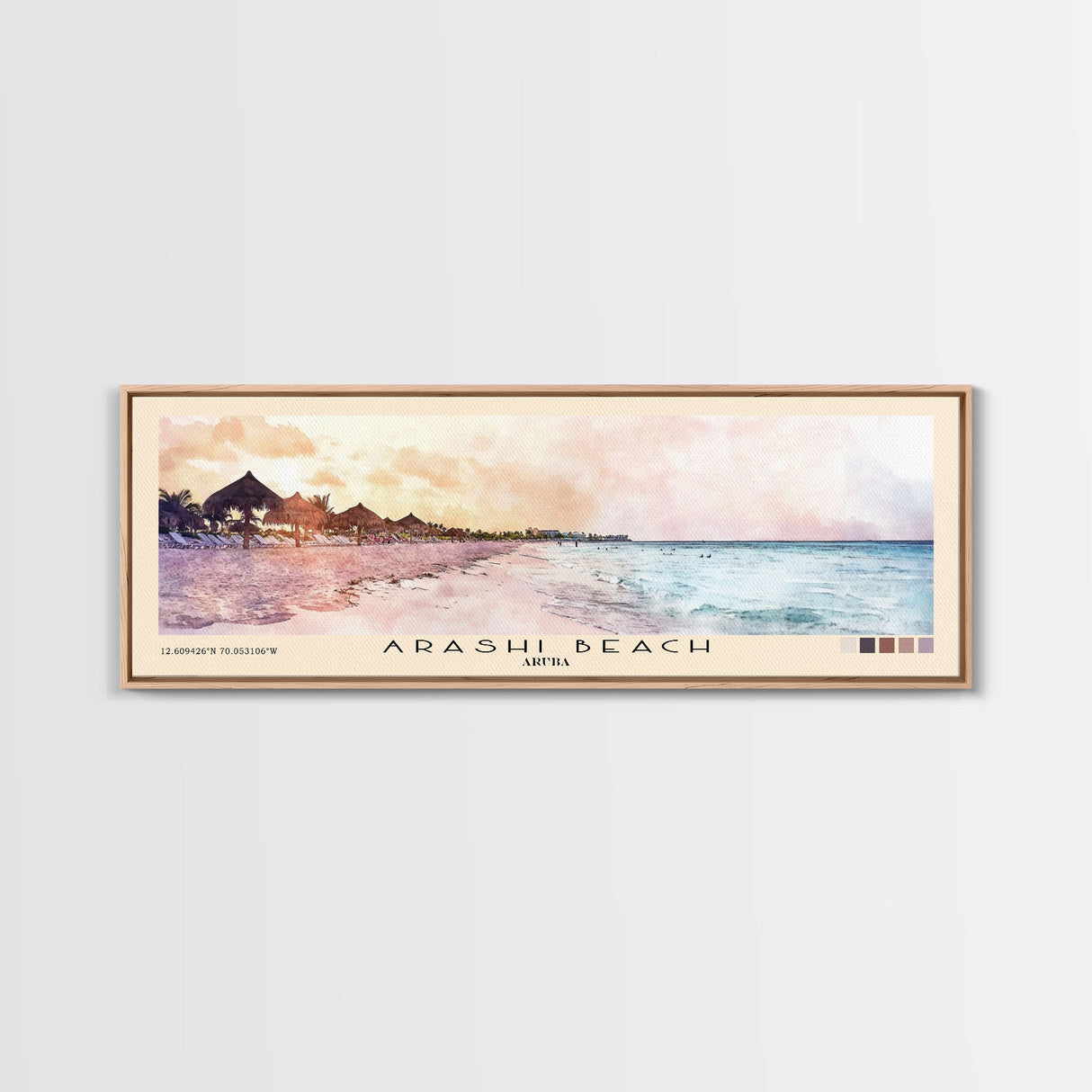 Arashi Beach, Aruba Watercolor Beach Print, Vacation Gift, Aruba Wall Art, Framed Canvas Print, Framed Beach Painting