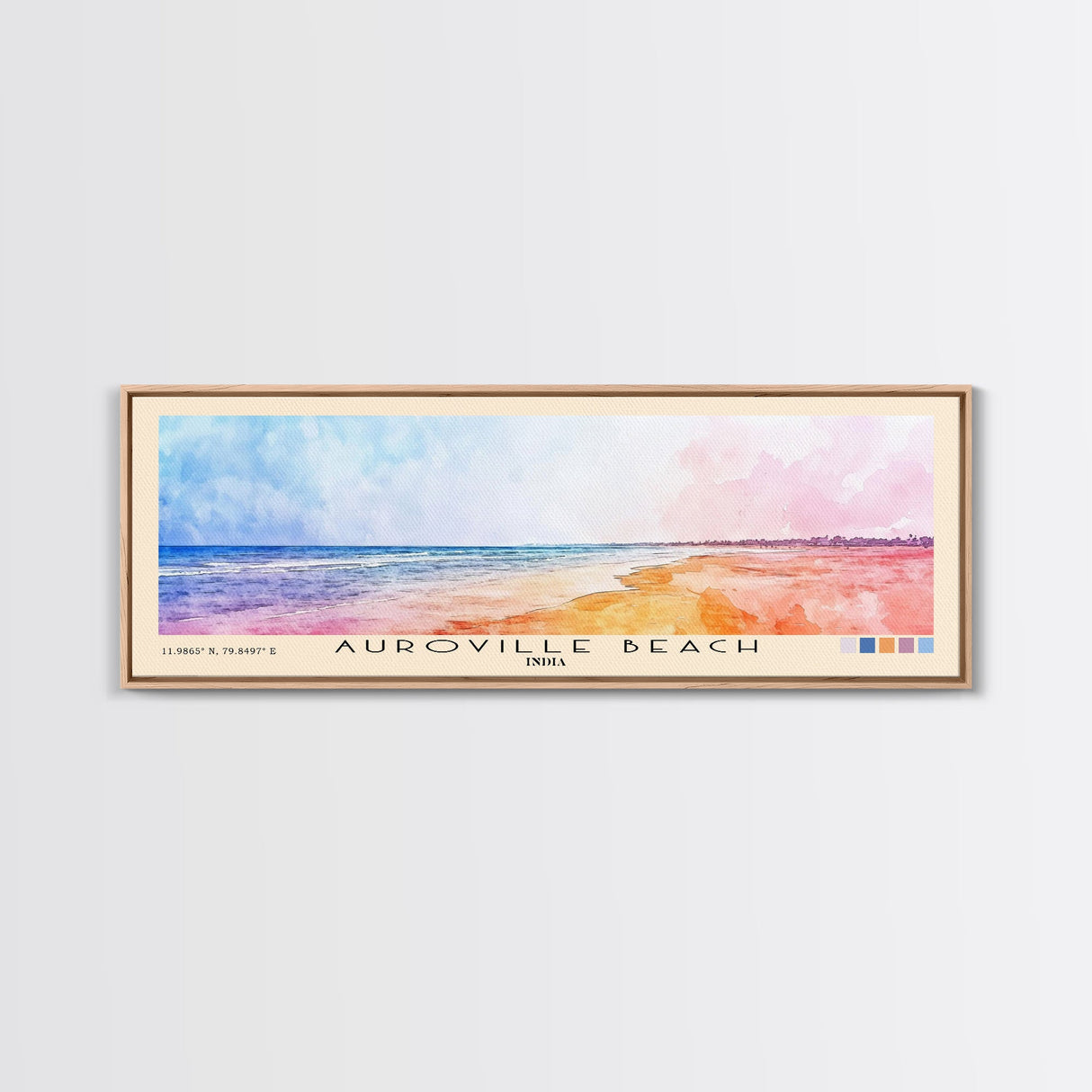 Auroville Beach, India Watercolor Beach Print, Vacation Gift, India Wall Art, Framed Canvas Print, Framed Beach Painting