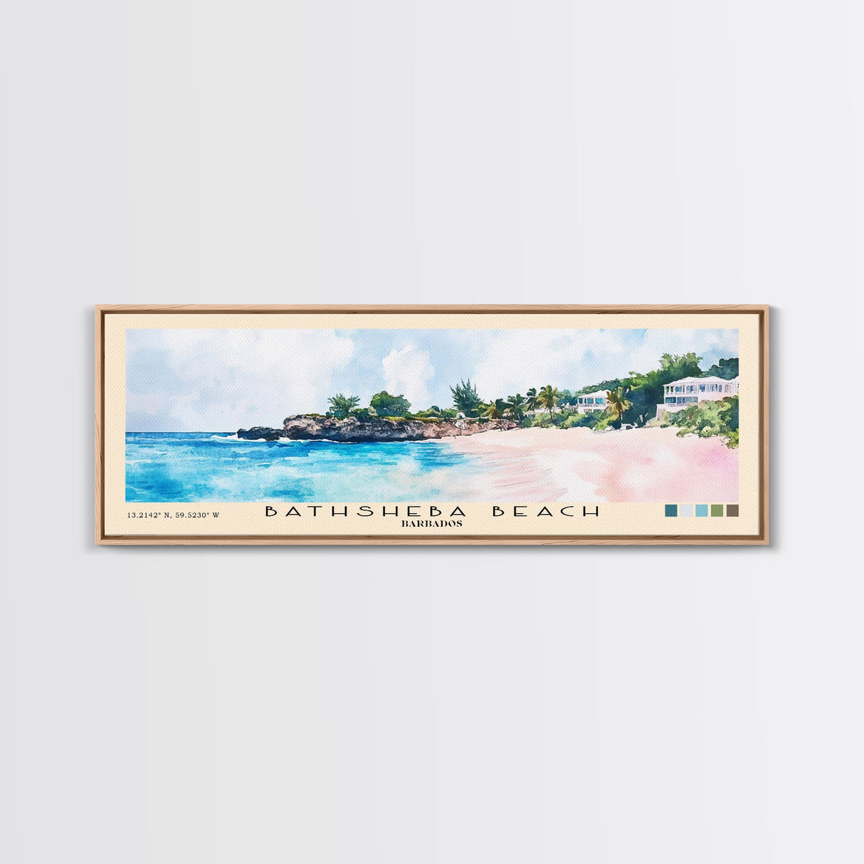 Bathsheba Beach, Barbados Watercolor Print, Vacation Gift, Barbados Wall Art, Beach Painting, Beach Decor, Large Wall Art, Wood Frame Art