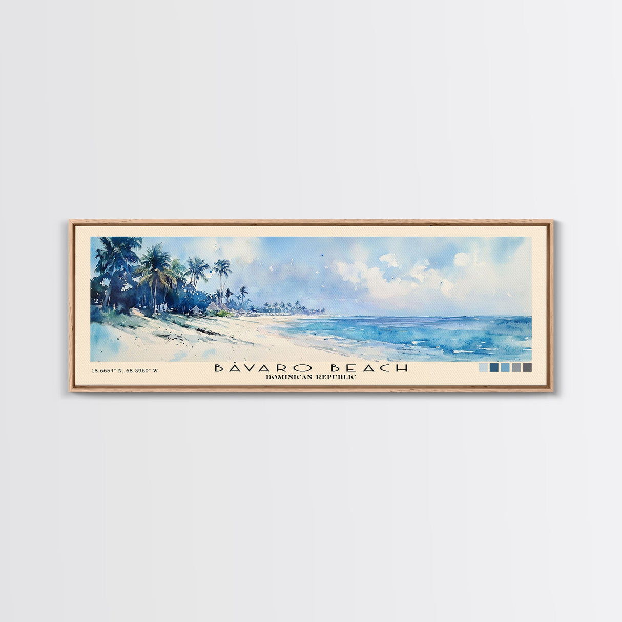 Bávaro Beach, Dominican Republic Watercolor Beach Print, Vacation Gift, Dominican Republic Wall Art, Framed Canvas Print, Framed Beach Painting