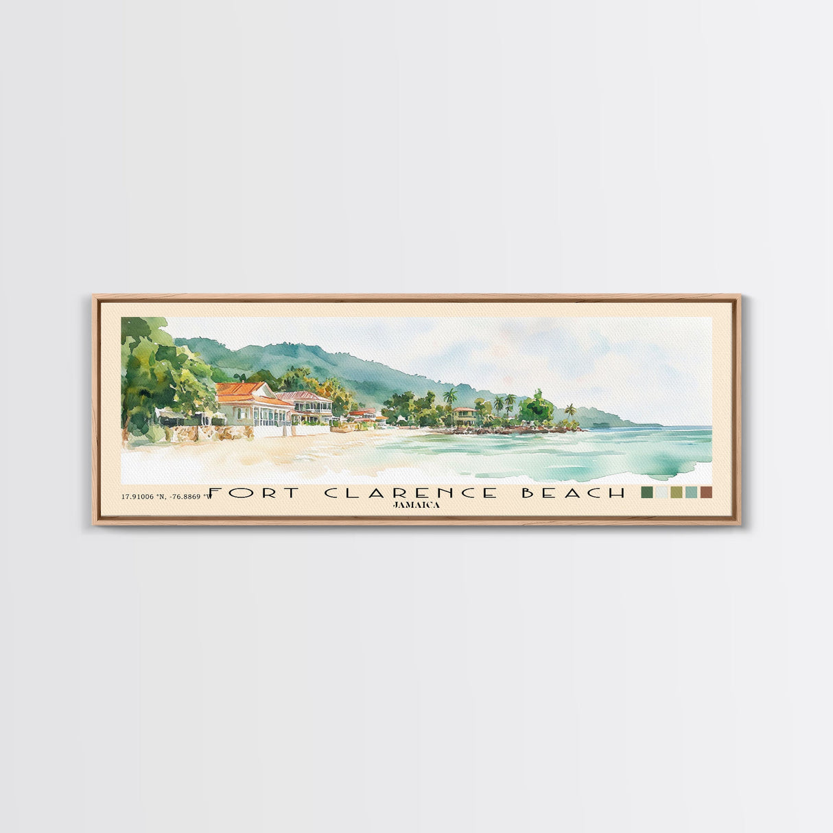 Fort Clarence Beach, Jamaica Watercolor Beach Print, Vacation Gift, Jamaica Wall Art, Framed Canvas Print, Framed Beach Painting