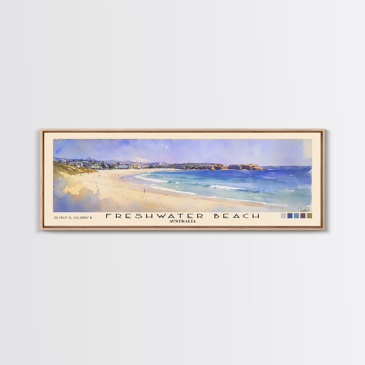 Freshwater Beach, Australia Watercolor Beach Print, Vacation Gift, Australia Wall Art, Framed Canvas Print, Framed Beach Painting