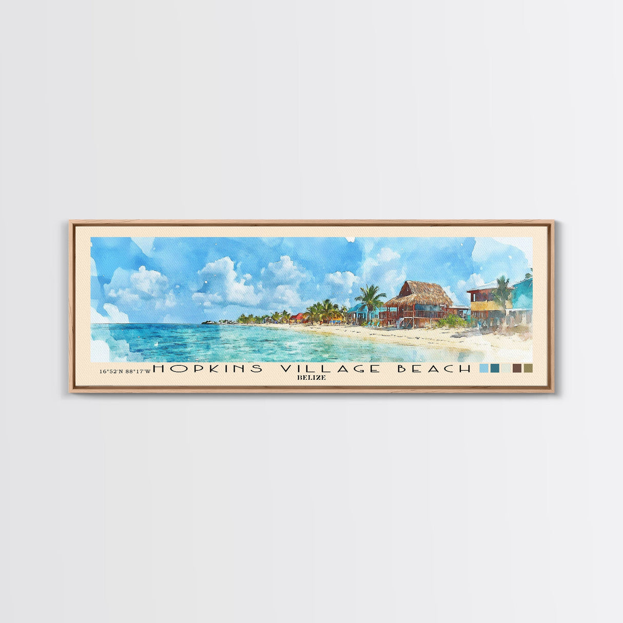 Hopkins Village Beach, Belize Watercolor Beach Print, Vacation Gift, Belize Wall Art, Framed Canvas Print, Framed Beach Painting