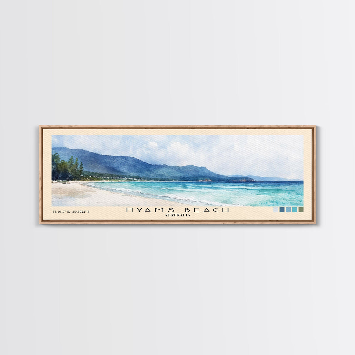 Hyams Beach, Australia Watercolor Beach Print, Vacation Gift, Australia Wall Art, Framed Canvas Print, Framed Beach Painting