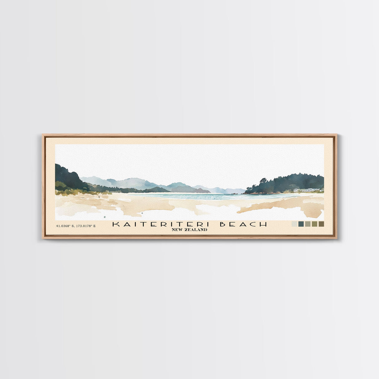 Kaiteriteri Beach, New Zealand Watercolor Beach Print, Vacation Gift, New Zealand Wall Art, Framed Canvas Print, Framed Beach Painting