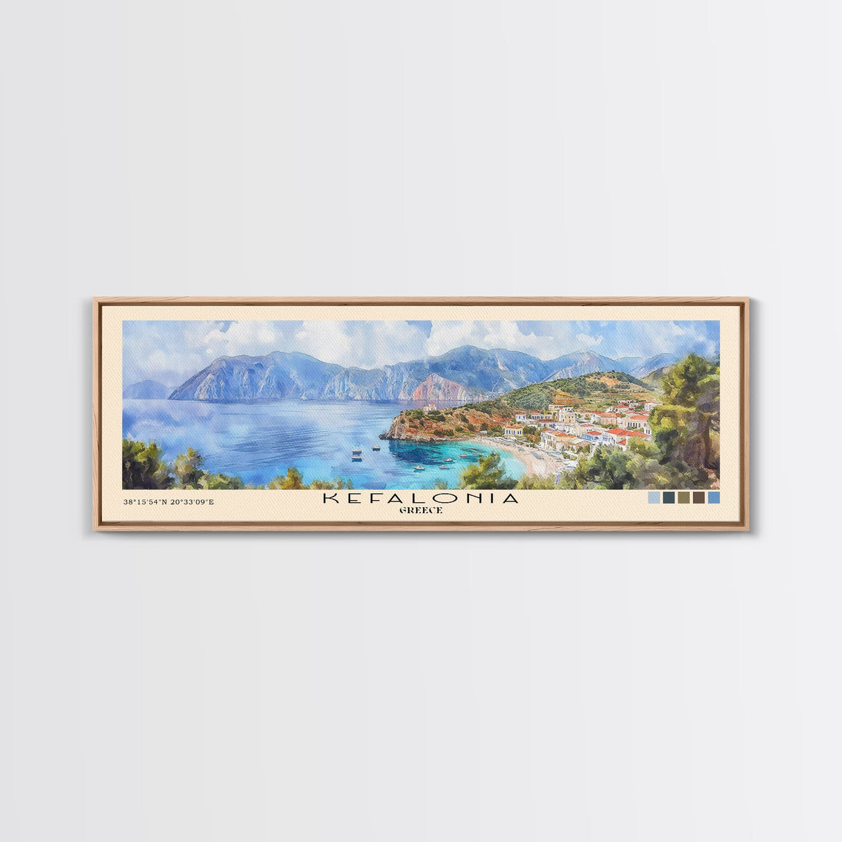 Kefalonia, Greece Watercolor Beach Print, Vacation Gift, Greece Wall Art, Framed Canvas Print, Framed Beach Painting