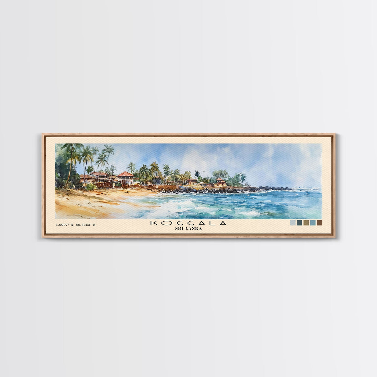 Koggala, Sri Lanka Watercolor Beach Print, Vacation Gift, Sri Lanka Wall Art, Framed Canvas Print, Framed Beach Painting