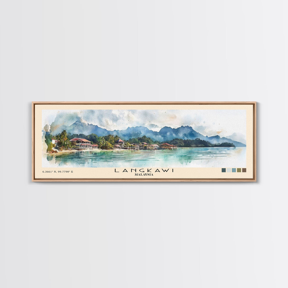 Langkawi, Malaysia Watercolor Beach Print, Vacation Gift, Malaysia Wall Art, Framed Canvas Print, Framed Beach Painting