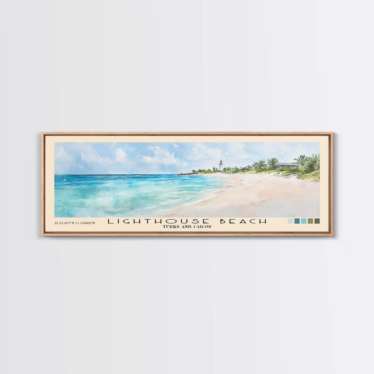 Lighthouse Beach, Turks and Caicos Watercolor Beach Print, Vacation Gift, Turks and Caicos Wall Art, Framed Canvas Print, Framed Beach Painting