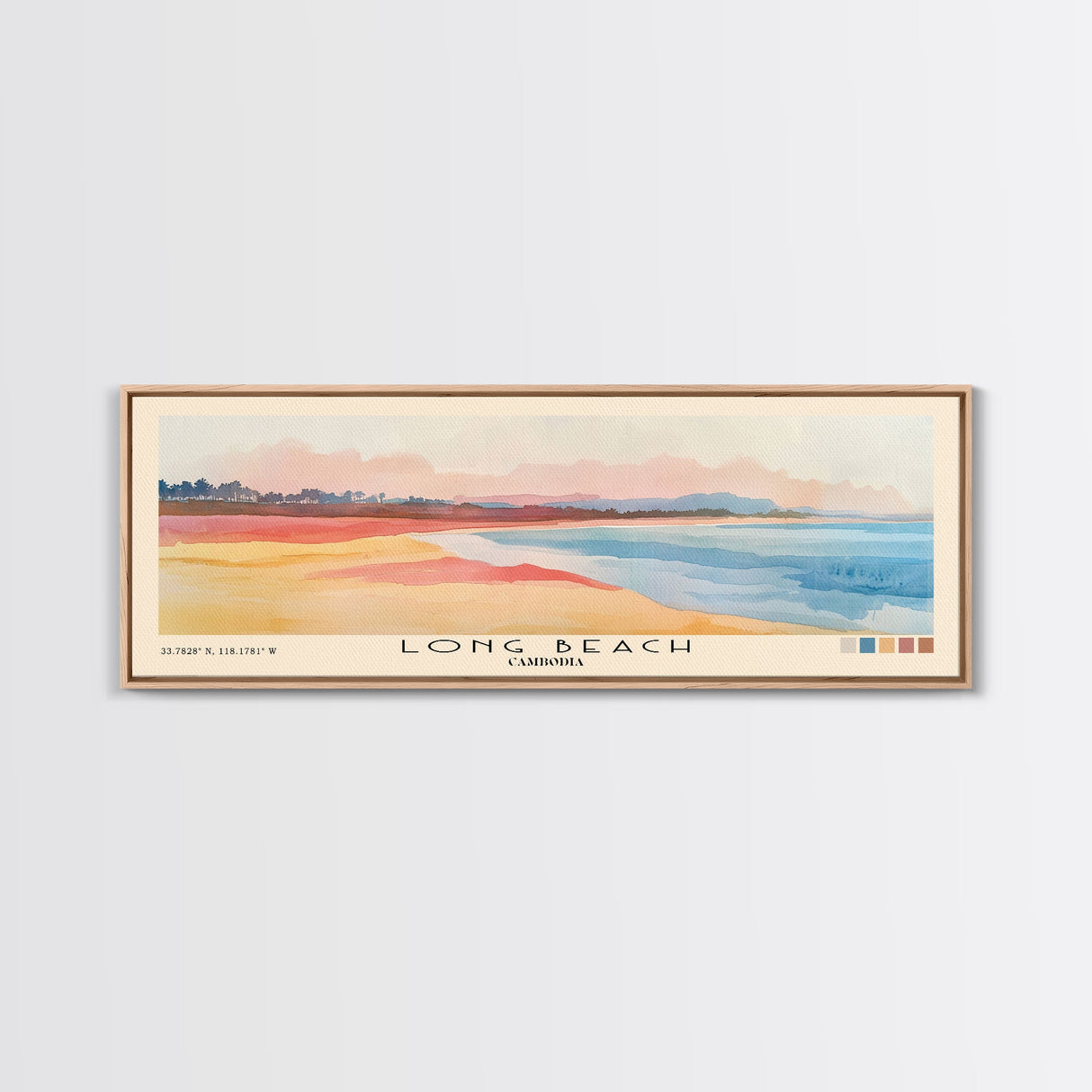 Long Beach, Cambodia Watercolor Beach Print, Vacation Gift, Cambodia Wall Art, Framed Canvas Print, Framed Beach Painting