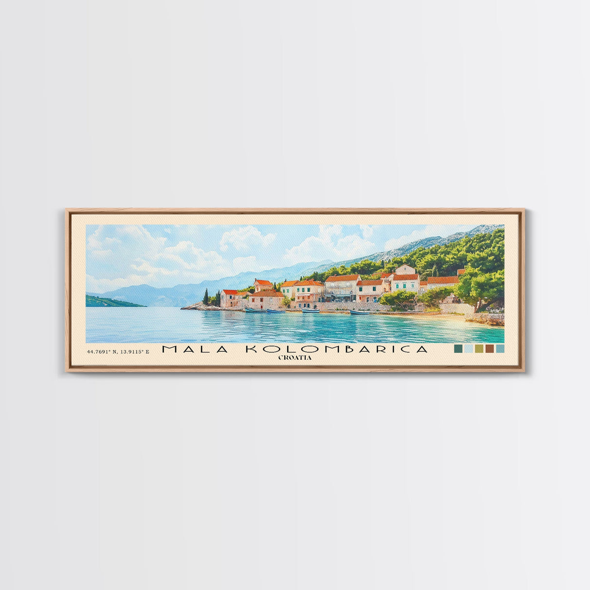 Mala Kolombarica, Croatia Watercolor Beach Print, Vacation Gift, Croatia Wall Art, Framed Canvas Print, Framed Beach Painting