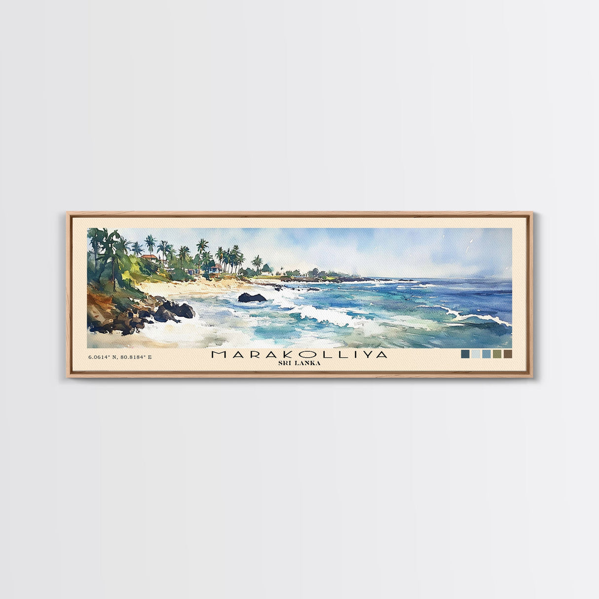 Marakolliya, Sri Lanka Watercolor Beach Print, Vacation Gift, Sri Lanka Wall Art, Framed Canvas Print, Framed Beach Painting