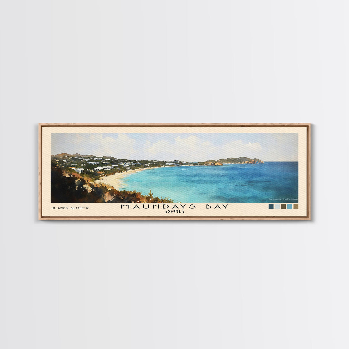 Maundays Bay, Anguila Watercolor Beach Print, Vacation Gift, Anguila Wall Art, Framed Canvas Print, Framed Beach Painting