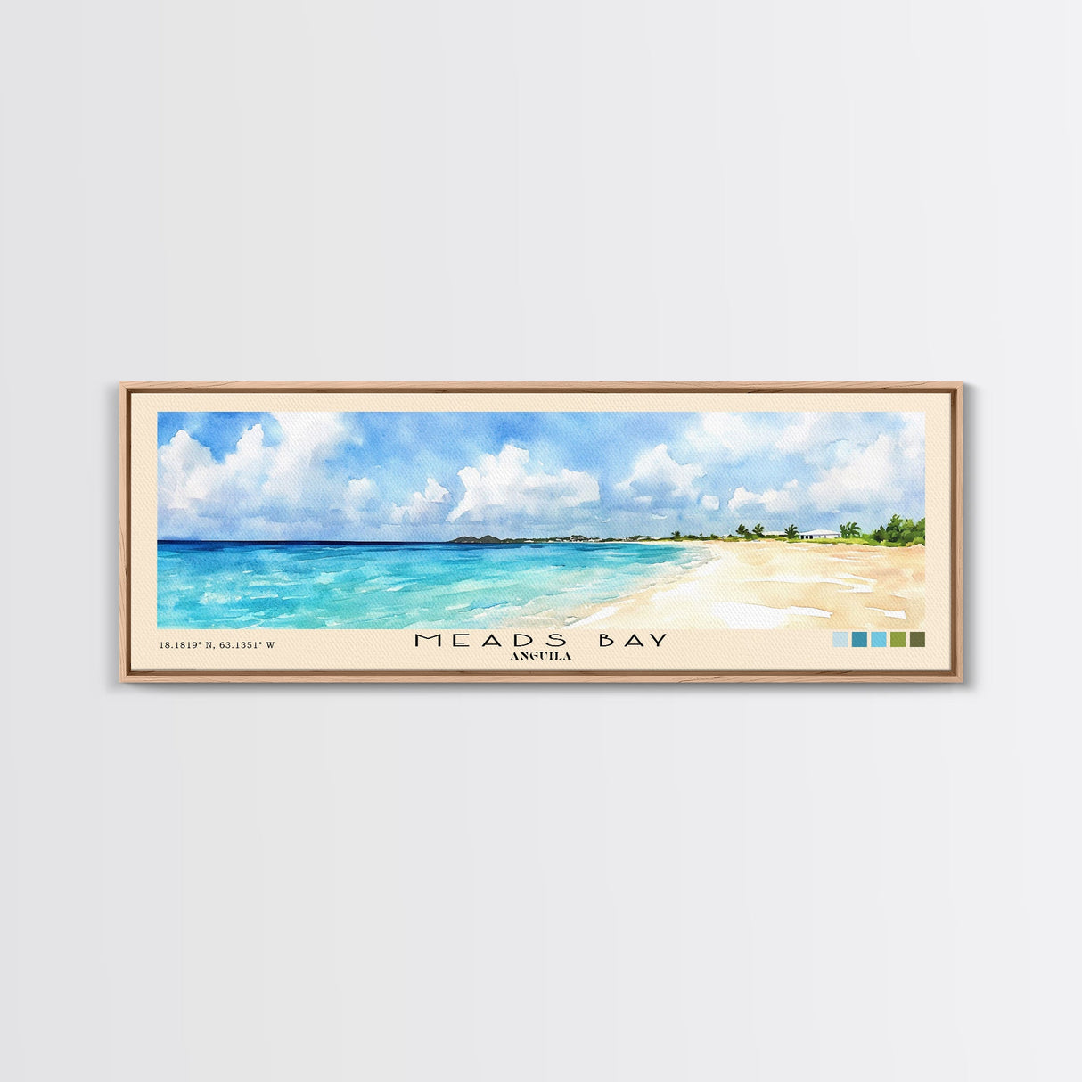 Meads Bay, Anguila Watercolor Beach Print, Vacation Gift, Anguila Wall Art, Framed Canvas Print, Framed Beach Painting