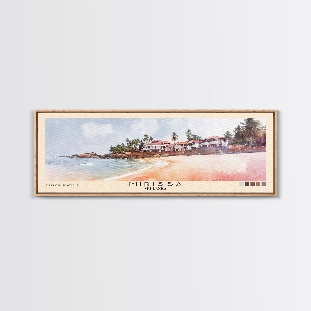 Mirissa, Sri Lanka Watercolor Beach Print, Vacation Gift, Sri Lanka Wall Art, Framed Canvas Print, Framed Beach Painting