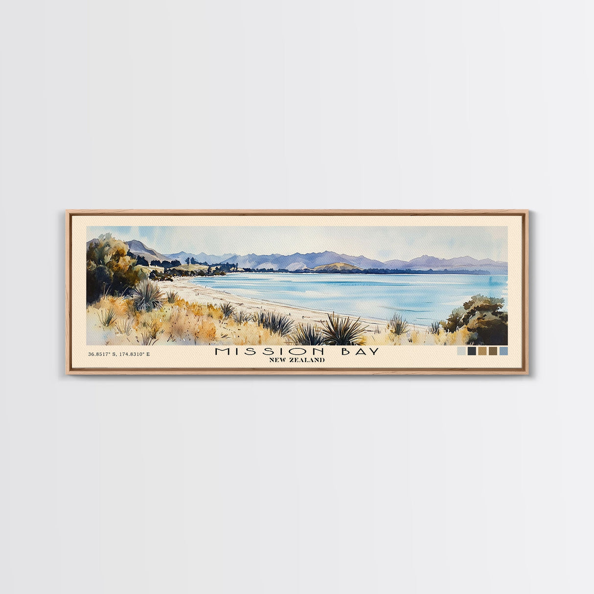 Mission Bay, New Zealand Watercolor Beach Print, Vacation Gift, New Zealand Wall Art, Beach Painting, Beach Decor, Beach Painting