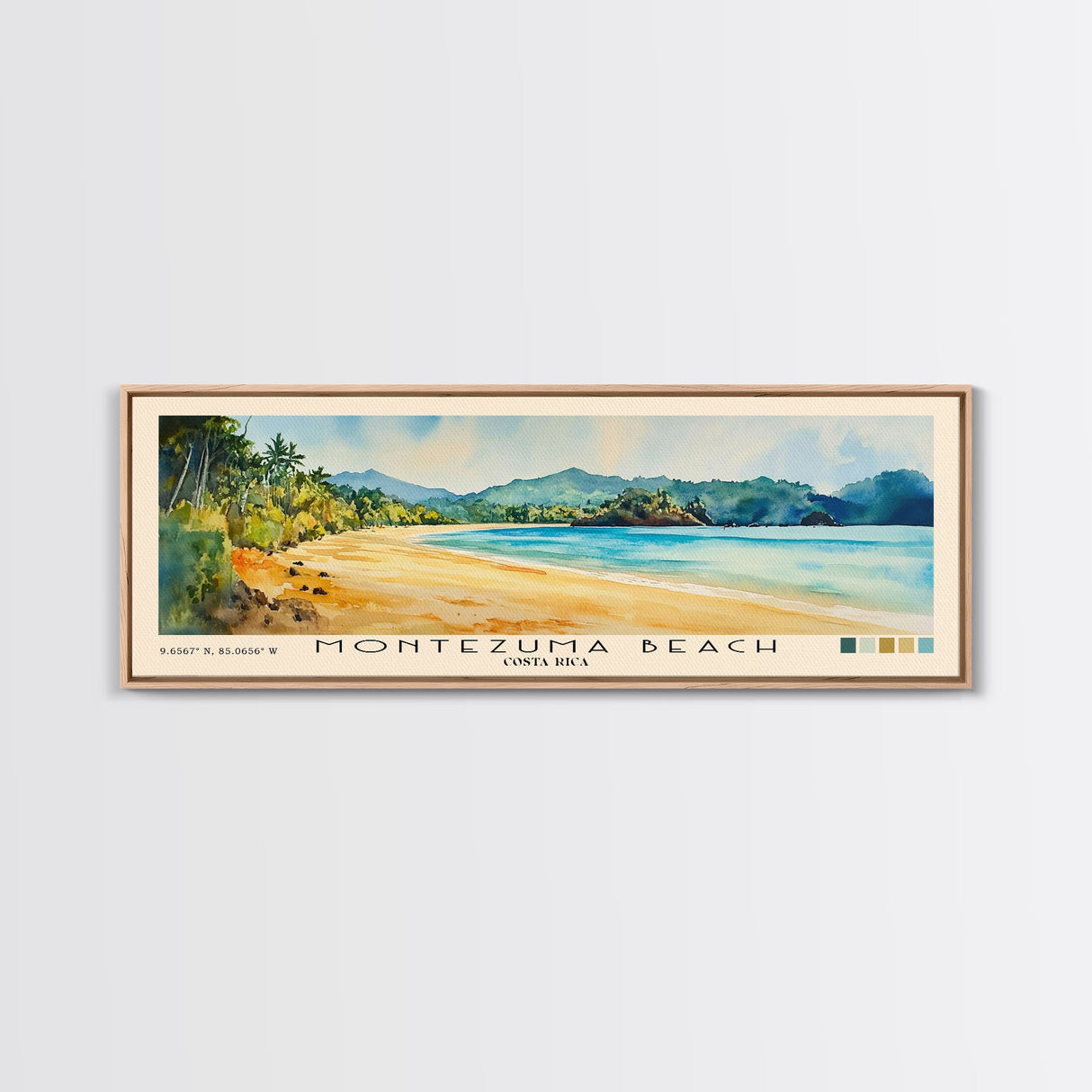 Montezuma Beach, Costa Rica Watercolor Beach Print, Vacation Gift, Costa Rica Wall Art, Framed Canvas Print, Framed Beach Painting