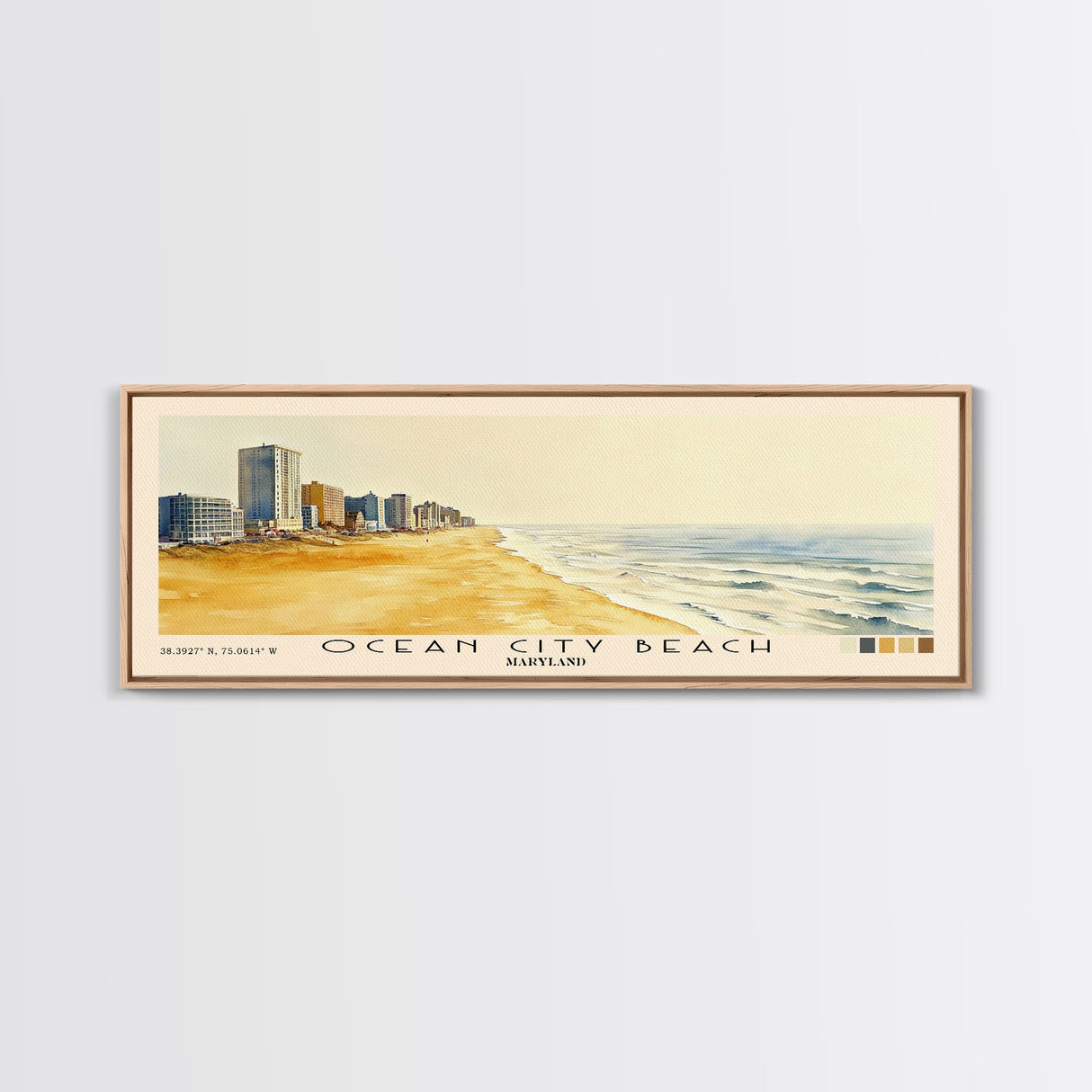 Ocean City Beach, Maryland Watercolor Beach Print, Vacation Gift, Maryland Wall Art, Framed Canvas Print, Framed Beach Painting