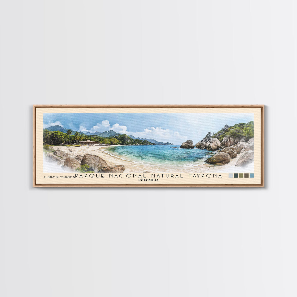 Parque Nacional Natural Tayrona, Colombia Watercolor Print, Vacation Gift, Colombia Wall Art, Beach Painting, Beach Decor, Large Wall Art, Wood Frame Art