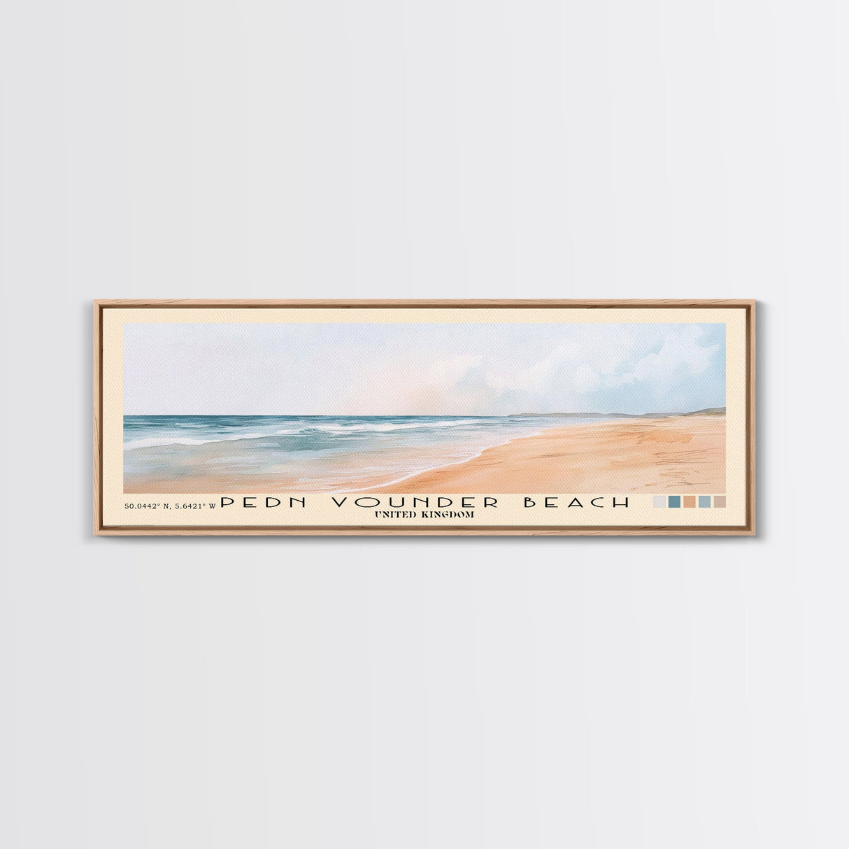 Pedn Vounder Beach, United Kingdom Watercolor Beach Print, Vacation Gift, United Kingdom Wall Art, Framed Canvas Print, Framed Beach Painting