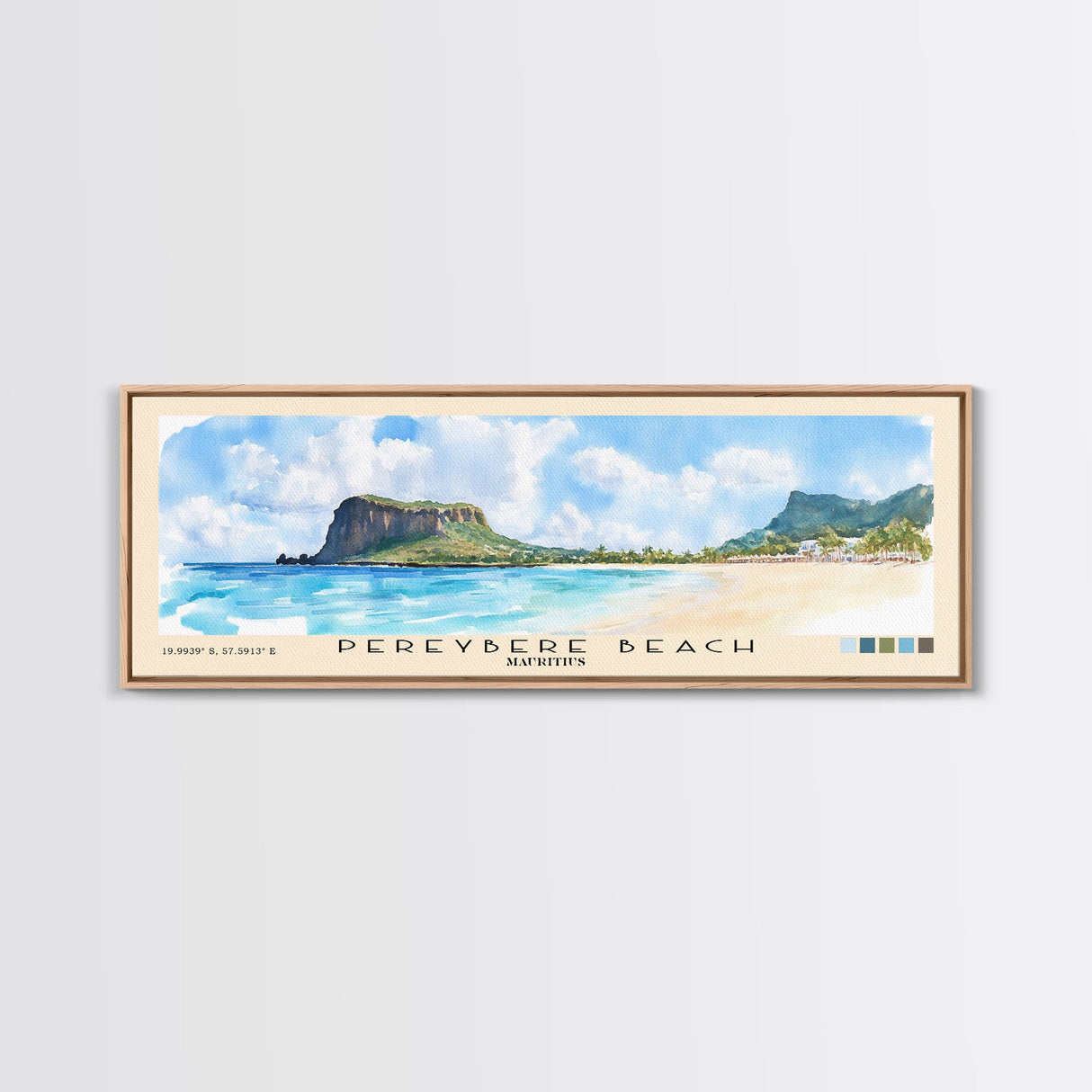 Pereybere Beach, Mauritius Watercolor Beach Print, Vacation Gift, Mauritius Wall Art, Framed Canvas Print, Framed Beach Painting