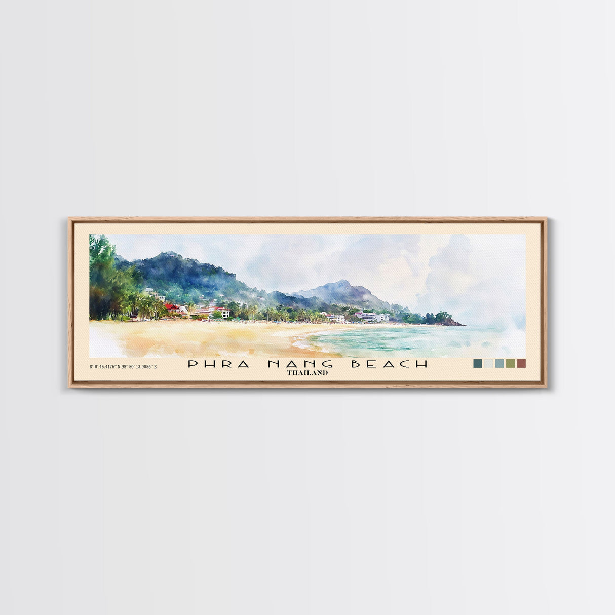 Phra Nang Beach, Thailand Watercolor Beach Print, Vacation Gift, Thailand Wall Art, Framed Canvas Print, Framed Beach Painting