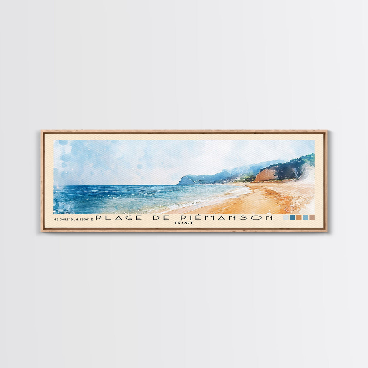 Plage de Piémanson, France Watercolor Print, Vacation Gift, France Wall Art, Beach Painting, Beach Decor, Large Wall Art, Wood Frame Art