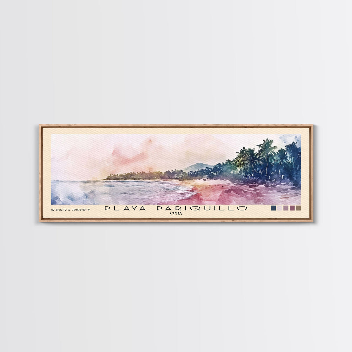 Playa Pariquillo, Cuba Watercolor Print, Vacation Gift, Cuba Wall Art, Beach Painting, Beach Decor, Large Wall Art, Wood Frame Art